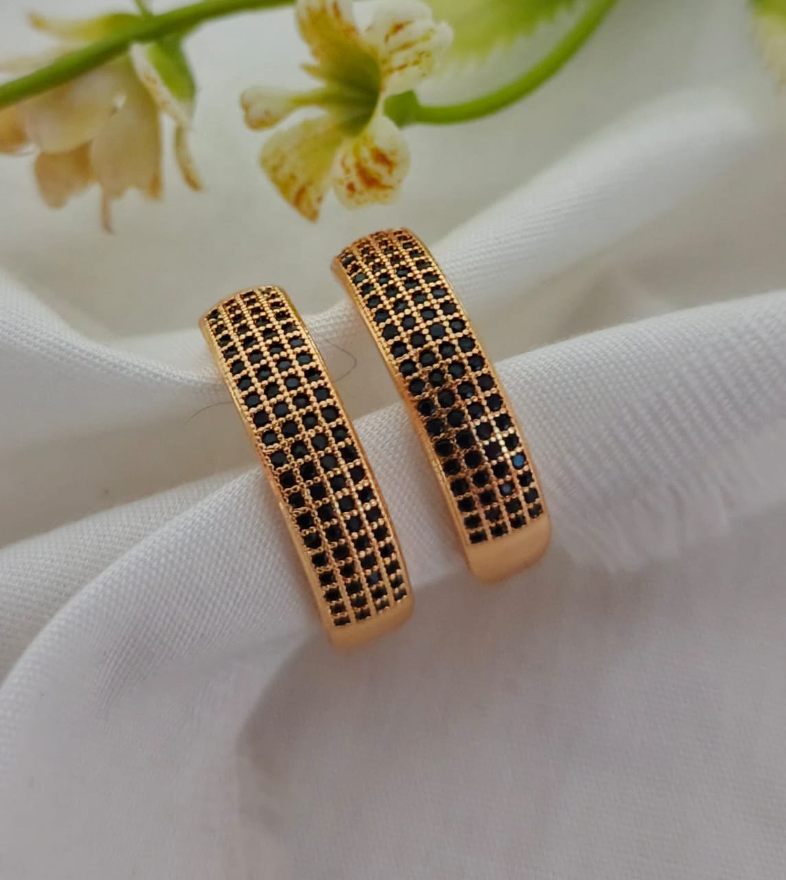 Pavé Grid Gold Hoop Earrings