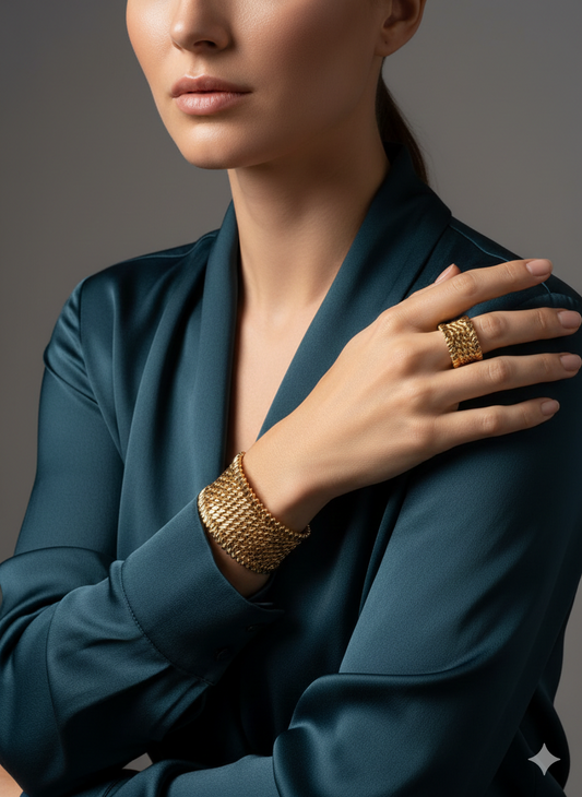 Filigree Gold Cuff Bangle with Ring