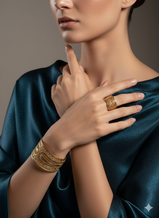 Filigree Gold Cuff & Ring Ensemble