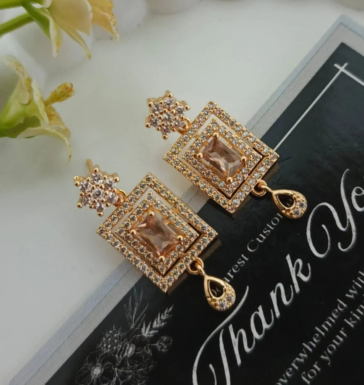 Golden Fancy Rectangular Earring
