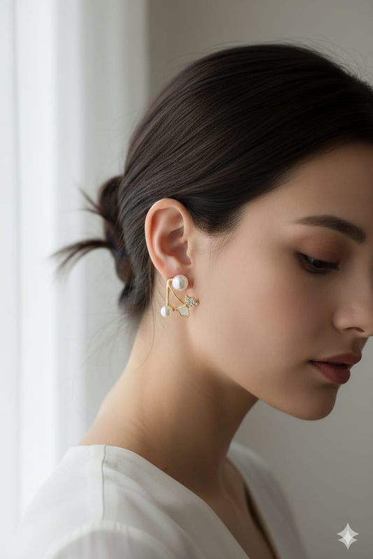 Silver Butterfly Pearl Jacket Earrings