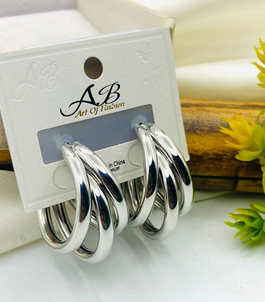 Triple-Layer Gold & Silver Hoop Earrings