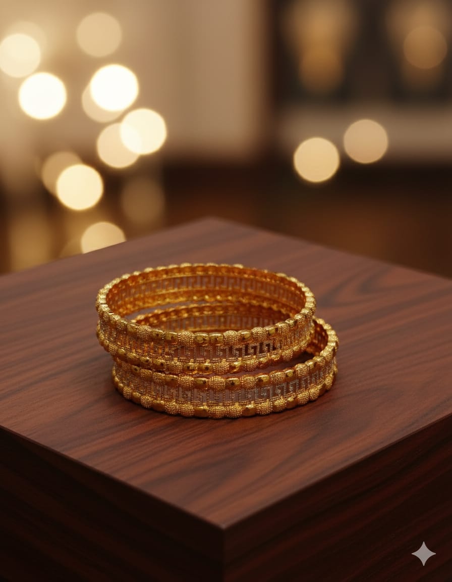 Golden Greek Key Textured Bangle Set