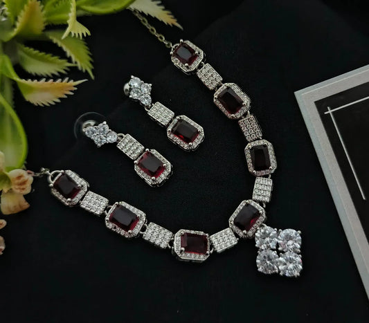 Silver Ruby Fancy Zircone Set