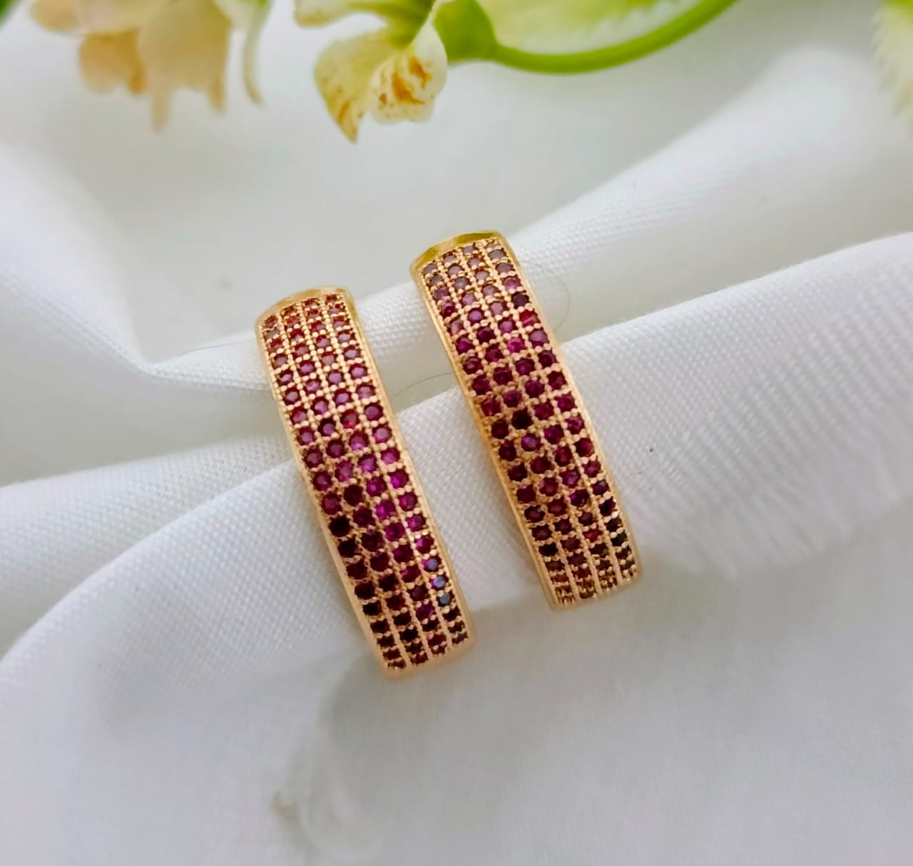 Pavé Grid Gold Hoop Earrings