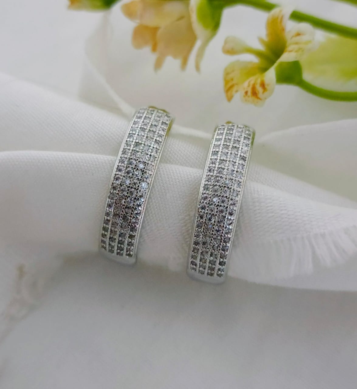 Pavé Grid Gold Hoop Earrings