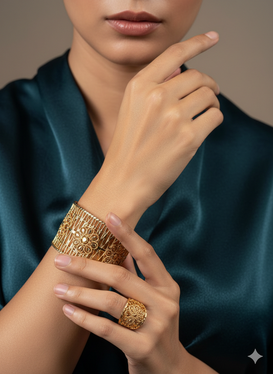 Floral Filigree Cuff & Ring Set