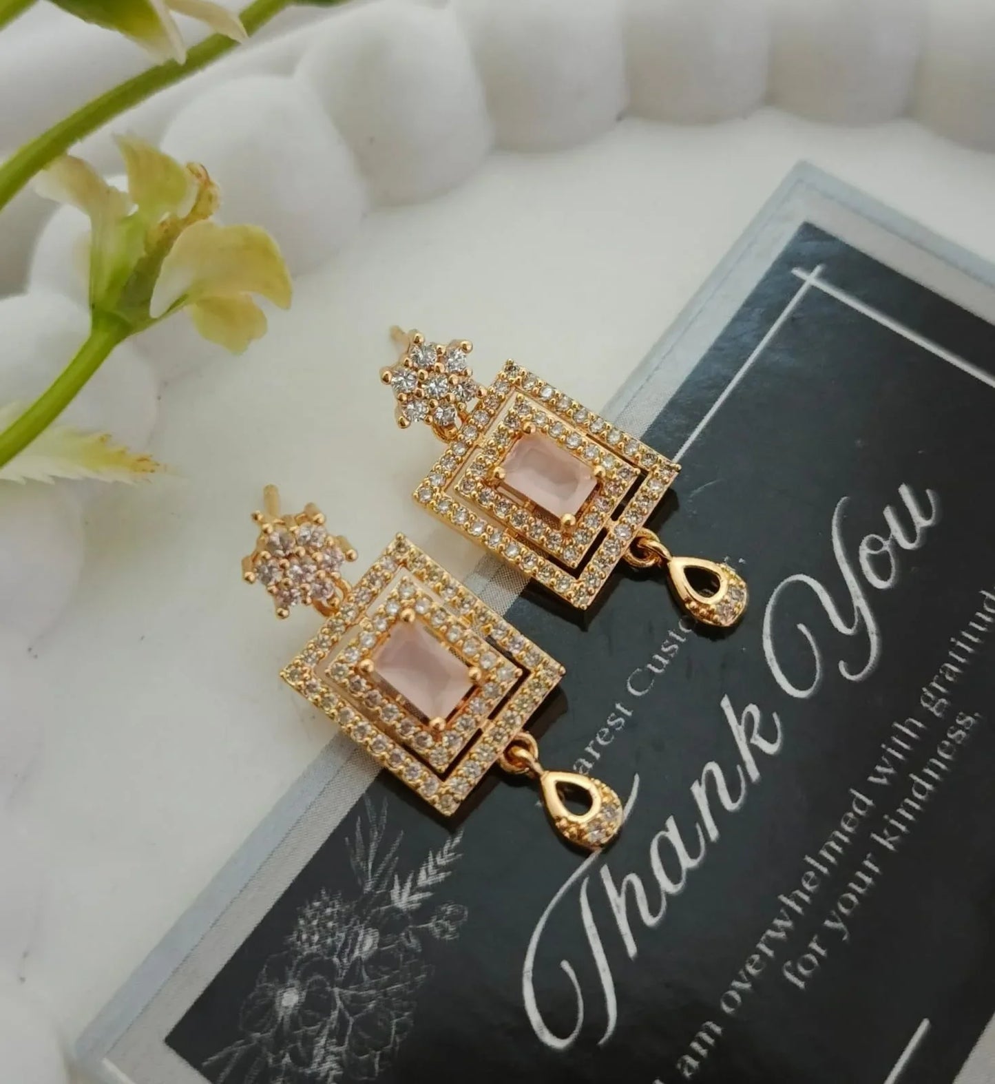Golden Fancy Rectangular Earring
