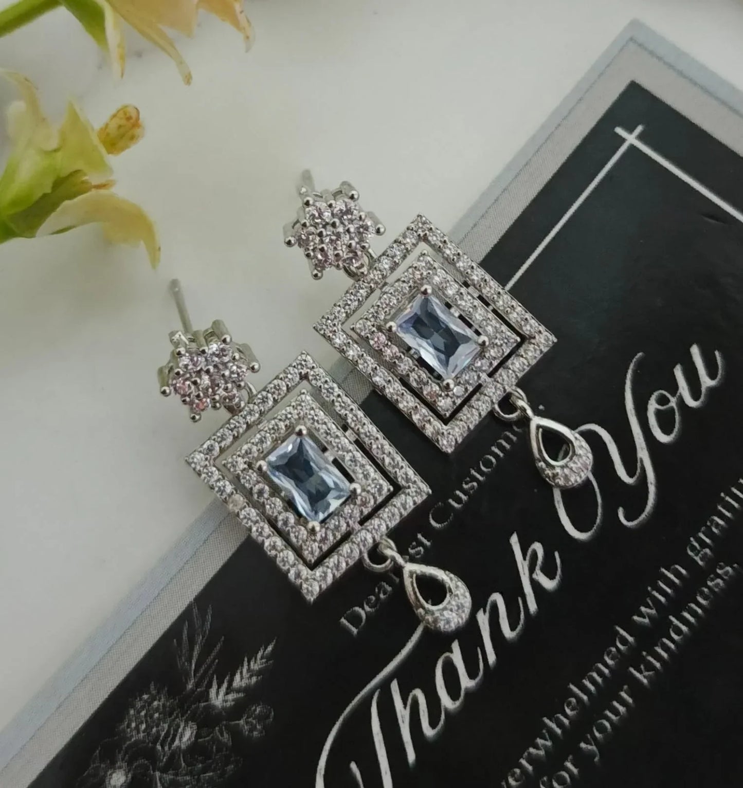 Silver Fancy Rectangular Earring