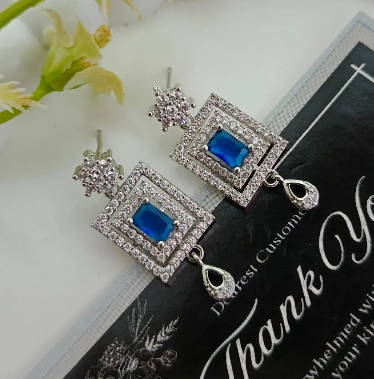 Silver Fancy Rectangular Earring