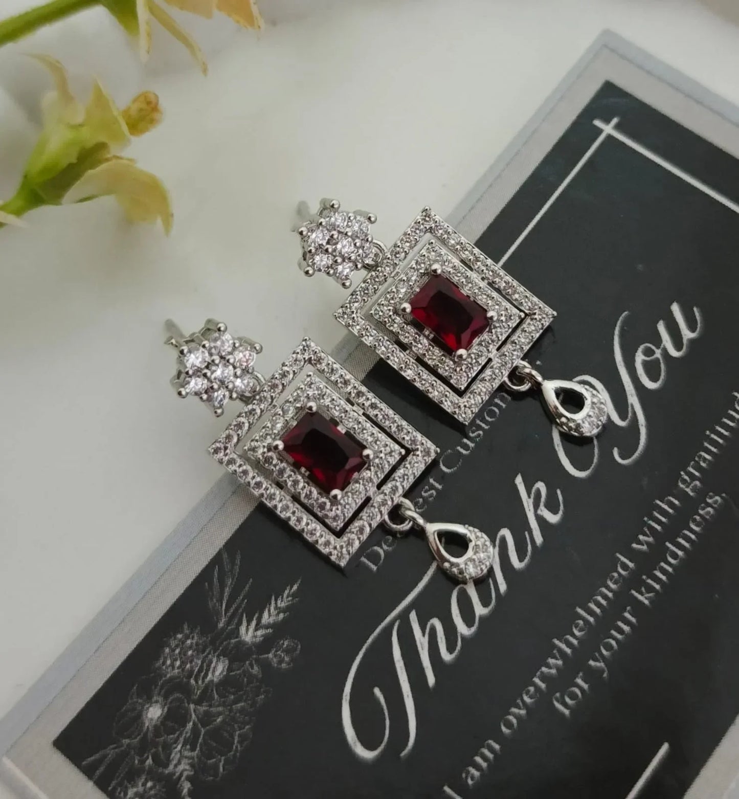Silver Fancy Rectangular Earring