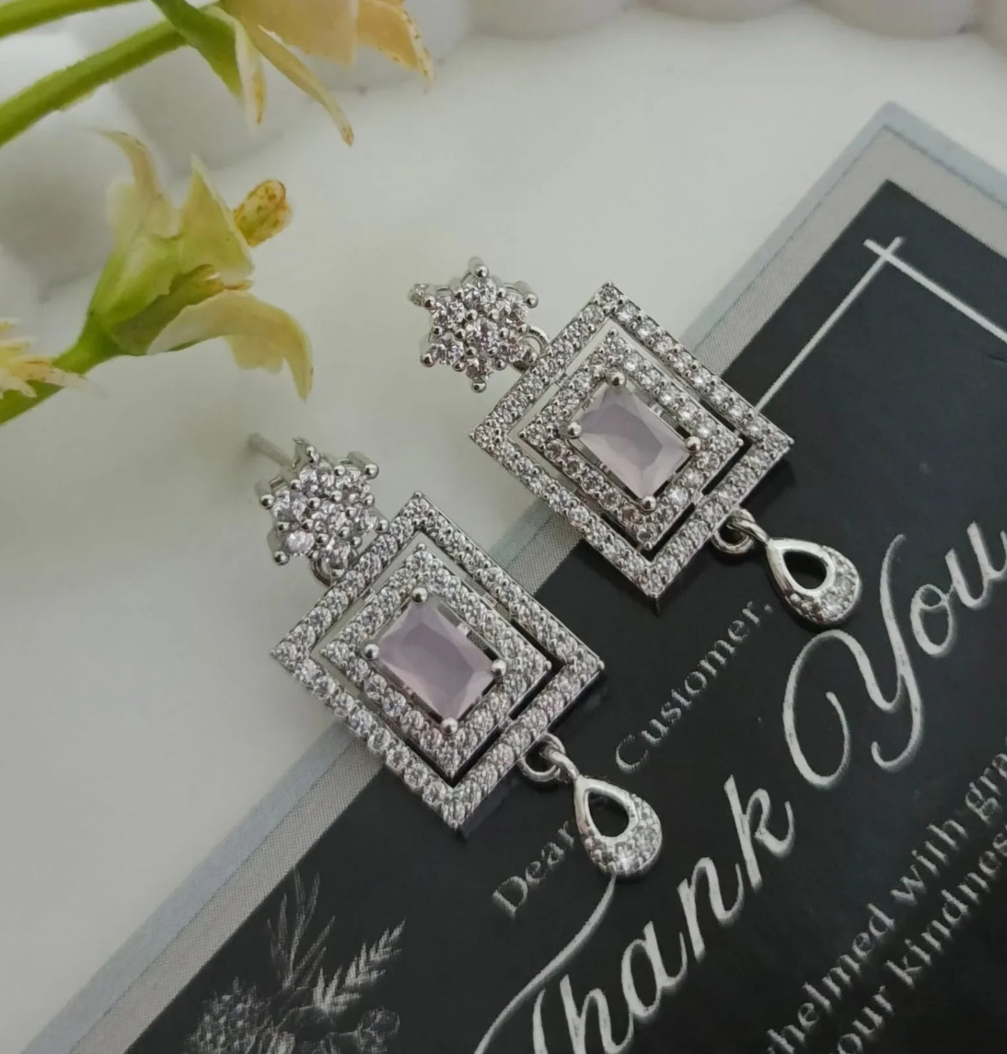 Silver Fancy Rectangular Earring
