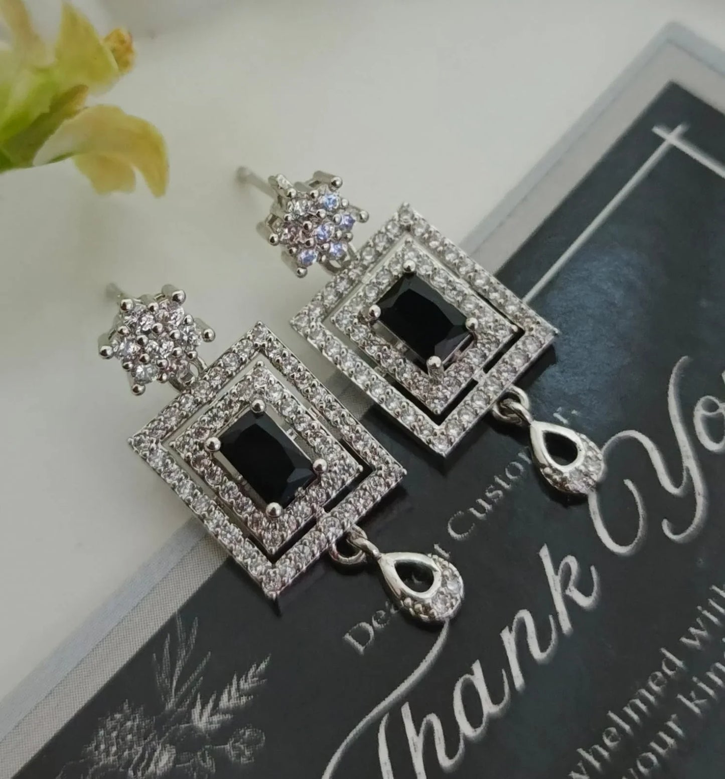 Silver Fancy Rectangular Earring