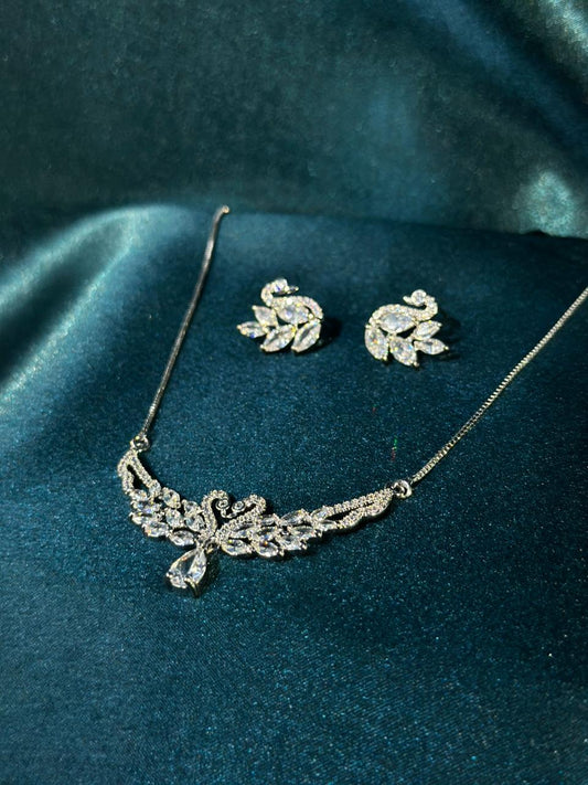 Silver Swan Crystal Necklace & Earring Set