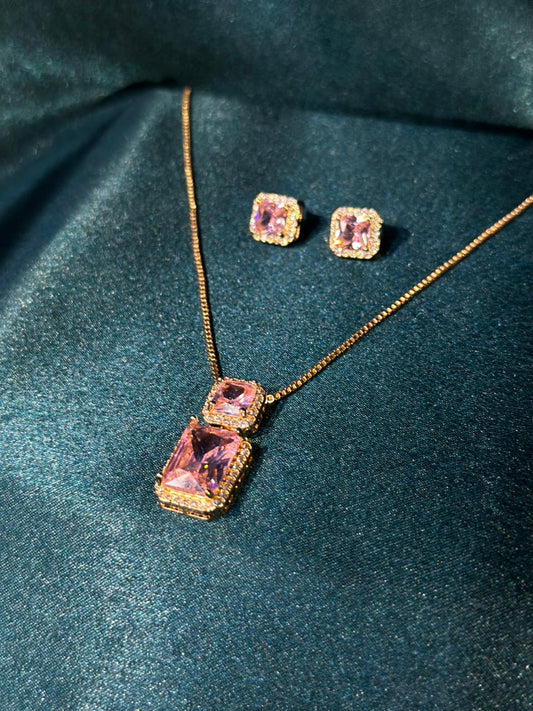 Pink Emerald-Cut Crystal Jewelry Set
