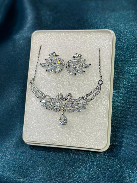 Silver Swan Crystal Necklace & Earring Set