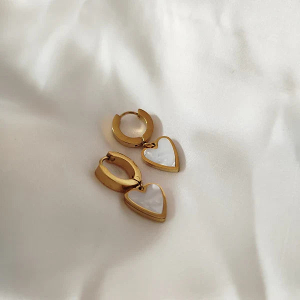 White Heart Hoop Earring