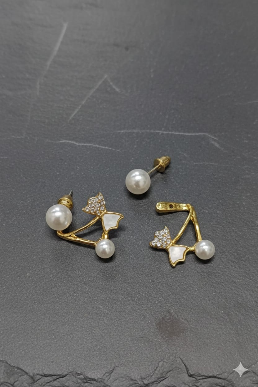 Silver Butterfly Pearl Jacket Earrings