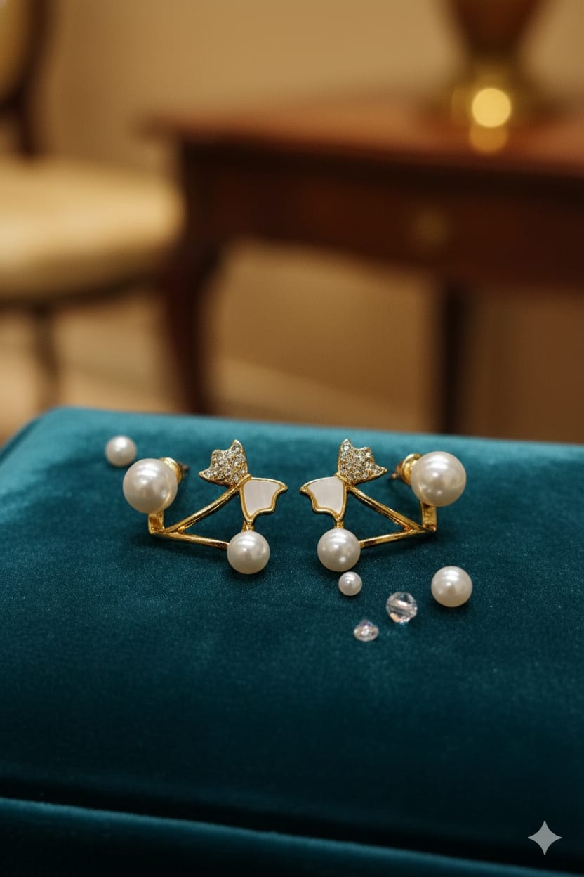 Silver Butterfly Pearl Jacket Earrings