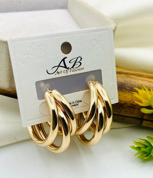 Triple-Layer Gold & Silver Hoop Earrings