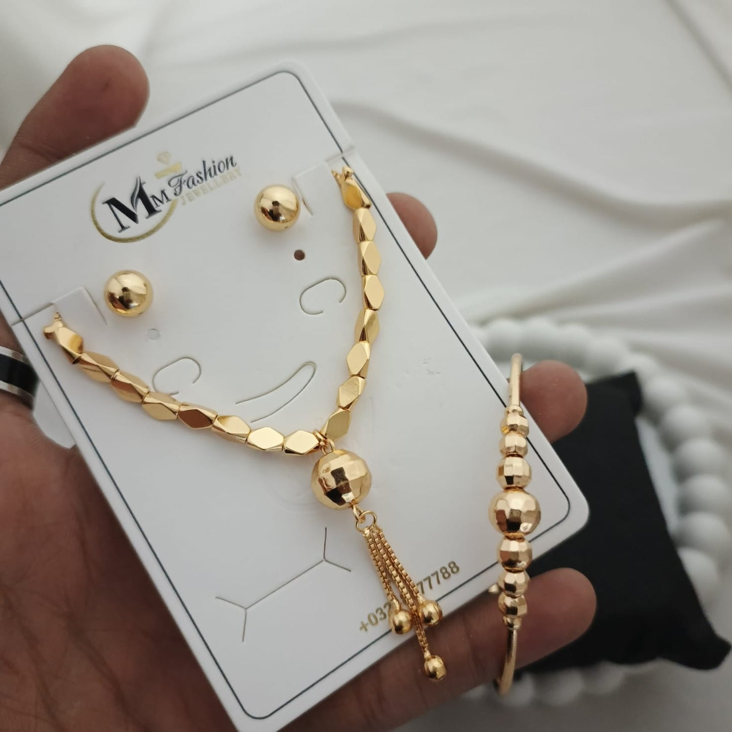 Gold Ball Jewelry Set with bangle hook