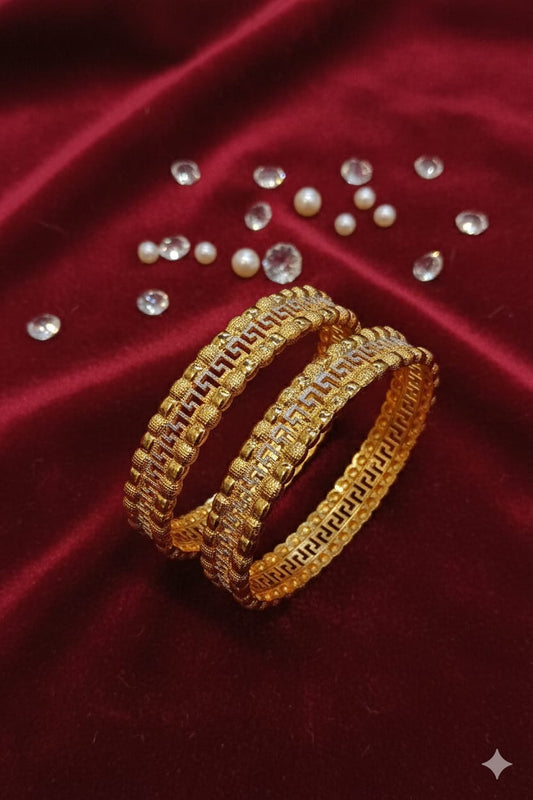 Golden Greek Key Textured Bangle Set