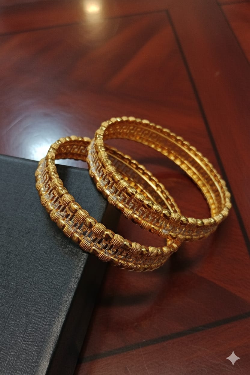 Golden Greek Key Textured Bangle Set