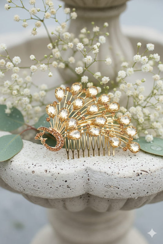 Peacock Crystal Hair Comb