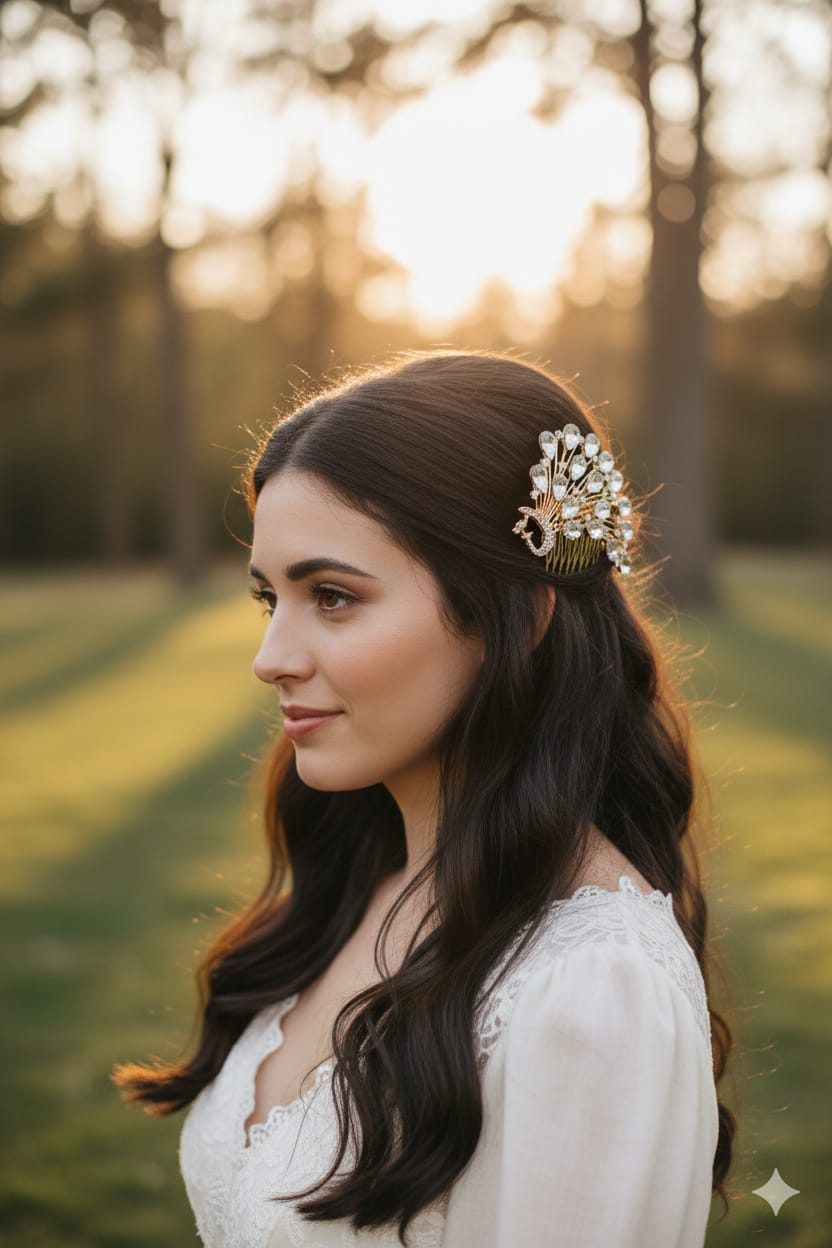Peacock Crystal Hair Comb