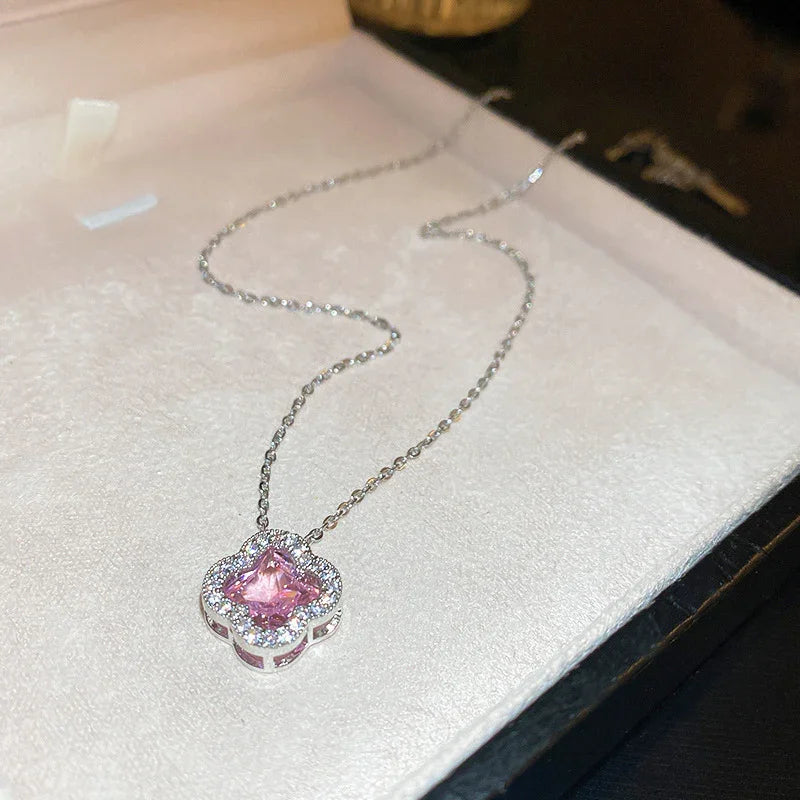 Korean Pink Clover Necklace