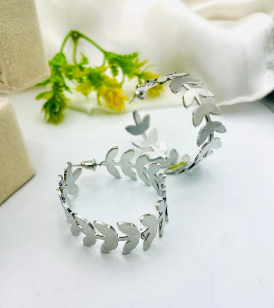 Laurel Leaf Hoop Earrings in Gold & Silver