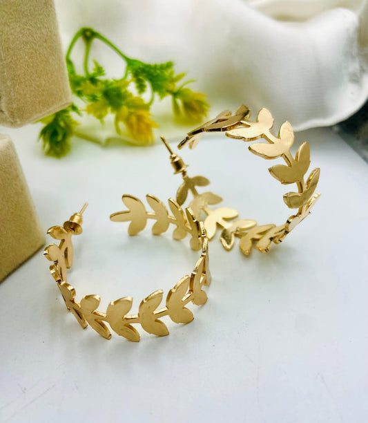 Laurel Leaf Hoop Earrings in Gold & Silver
