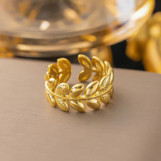 Texture Leaf Band Ring